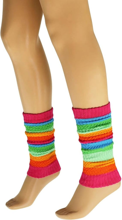 1 Pair Women's Colorful Cotton Knitted Leg Warmers — 21 Inches, Soft & Stretchy
