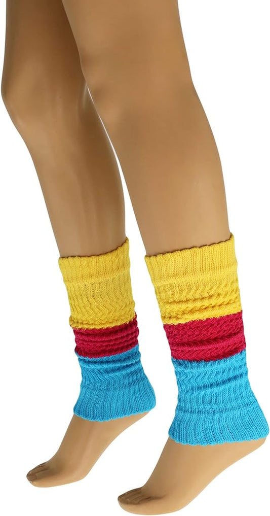 Colorful women's cotton knitted leg warmers, 21 inches long