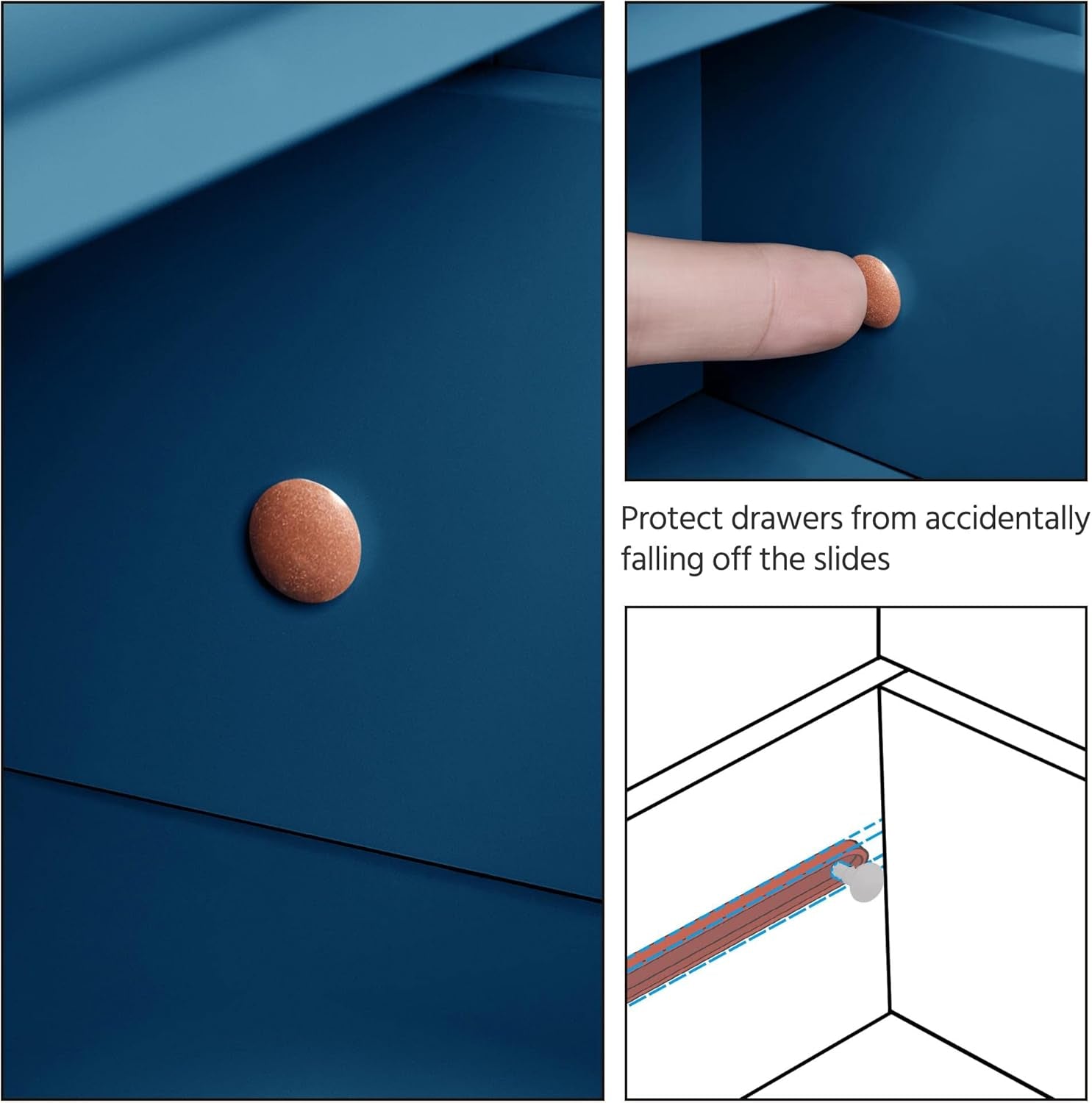 navy blue wooden bathroom cabinet showing beadboard details