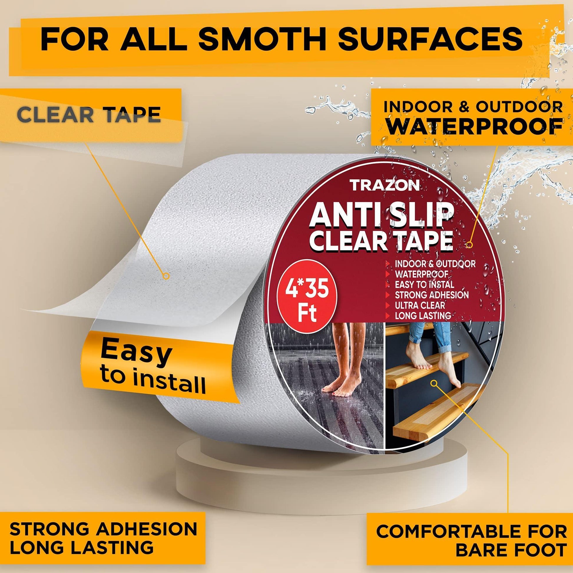 Close up texture of clear traction safety tape