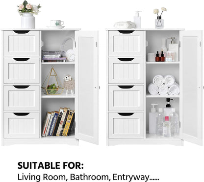 Interior adjustable shelf of white floor cabinet