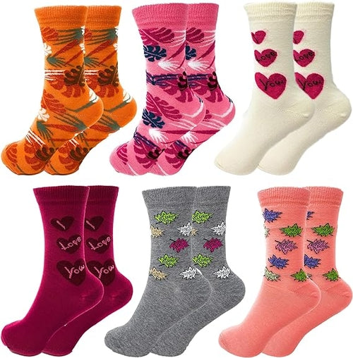 Women's Colorful Combed Cotton Crew Socks, 6 Pairs (Size 9–11)