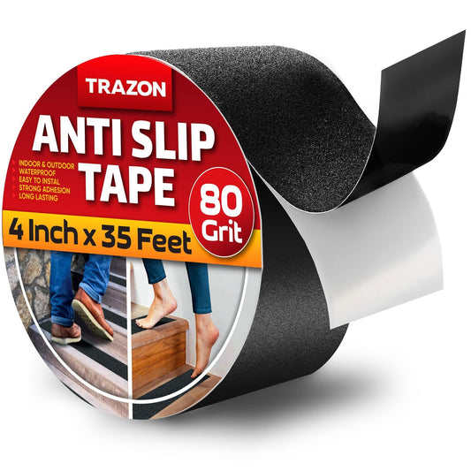 Heavy-duty traction tape roll 4 inch by 35 feet and 80 grit displayed