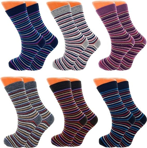 Women's Colorful Combed Cotton Crew Socks, 6 Pairs (Size 9–11)