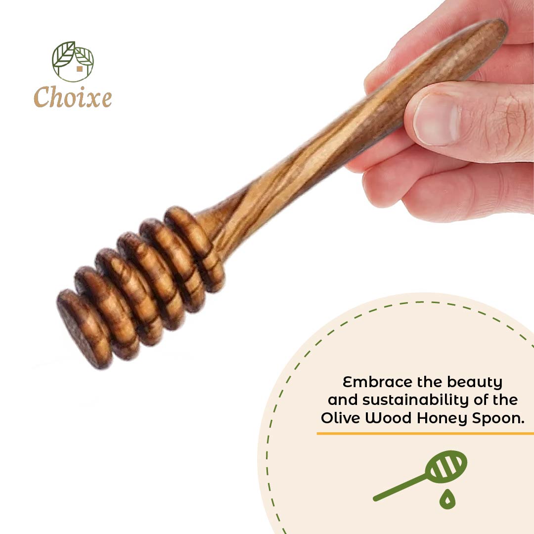 Olive Wood Honey Spoon handmade from Mediterranean olive wood, polished 6-inch honey dipper kitchen accessory