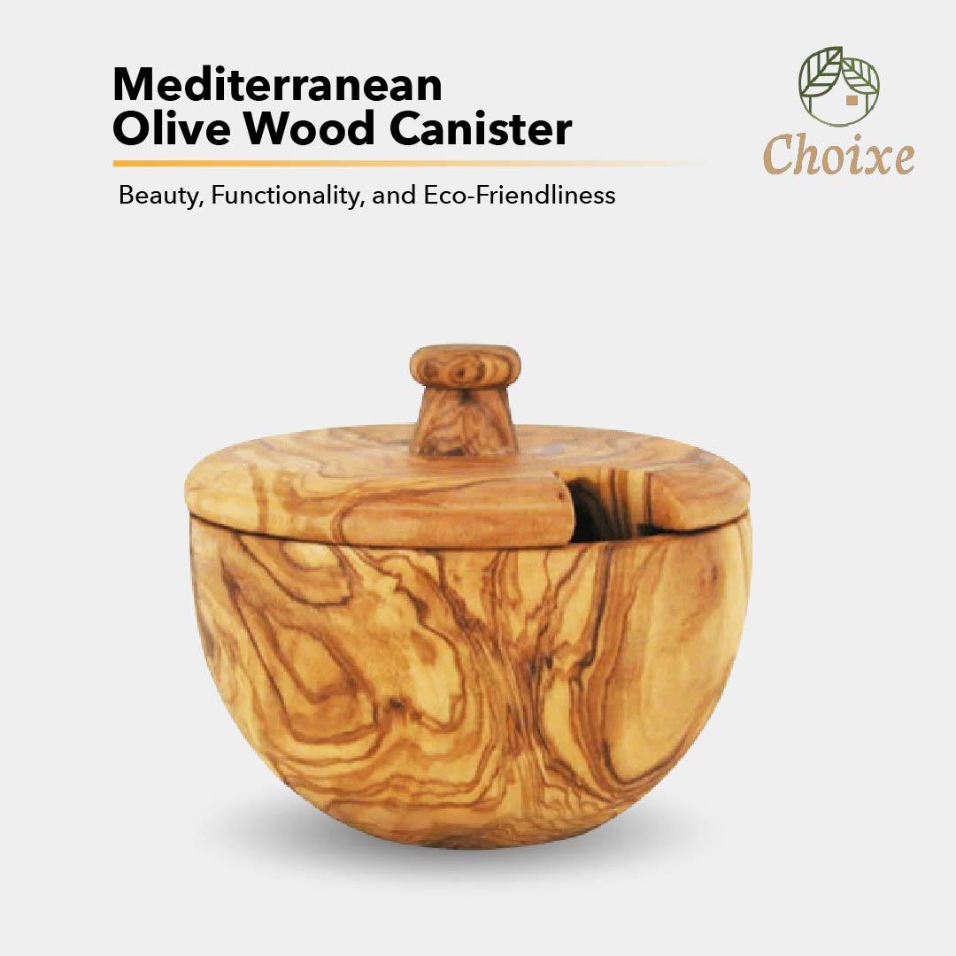 Close-up of polished olive wood canister lid and airtight seal