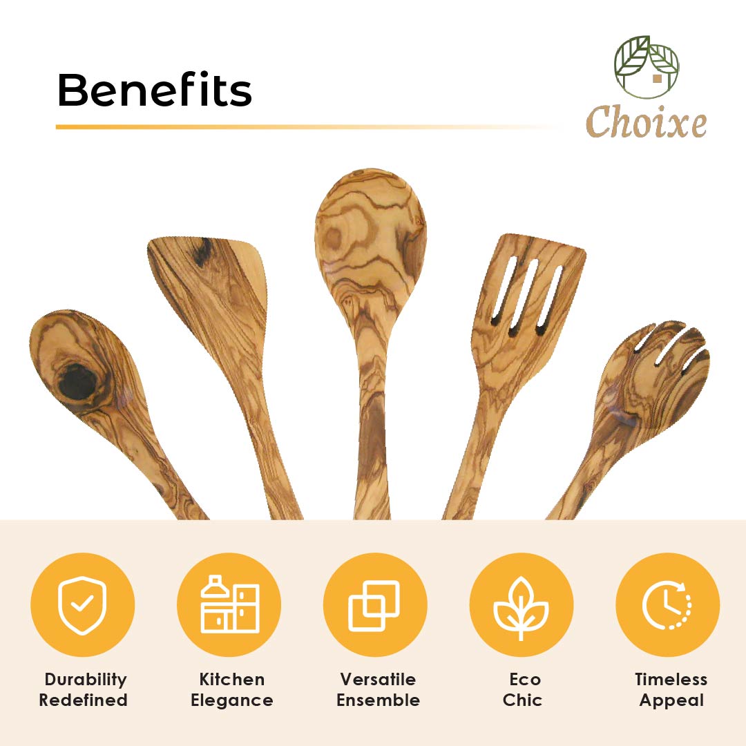 Eco-friendly Mediterranean olive wood utensils highlighting natural texture