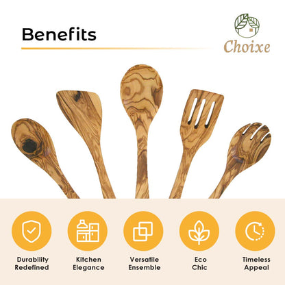 Eco-friendly Mediterranean olive wood utensils highlighting natural texture