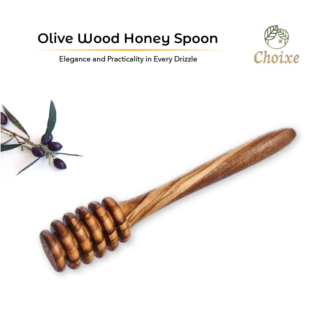 Olive Wood Honey Spoon handmade from Mediterranean olive wood, polished 6-inch honey dipper kitchen accessory