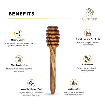 Olive Wood Honey Spoon handmade from Mediterranean olive wood, polished 6-inch honey dipper kitchen accessory