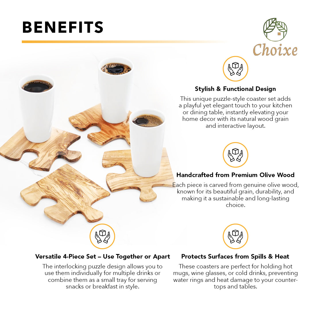 Puzzle coaster set used as a decorative centerpiece on a coffee table