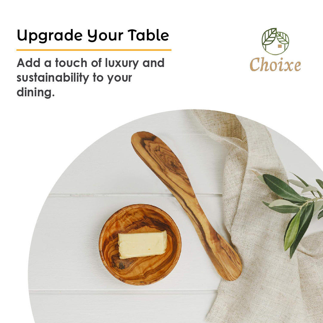 “Durable olive wood spreader designed for effortless, gentle spreading on toast and pastries.”
