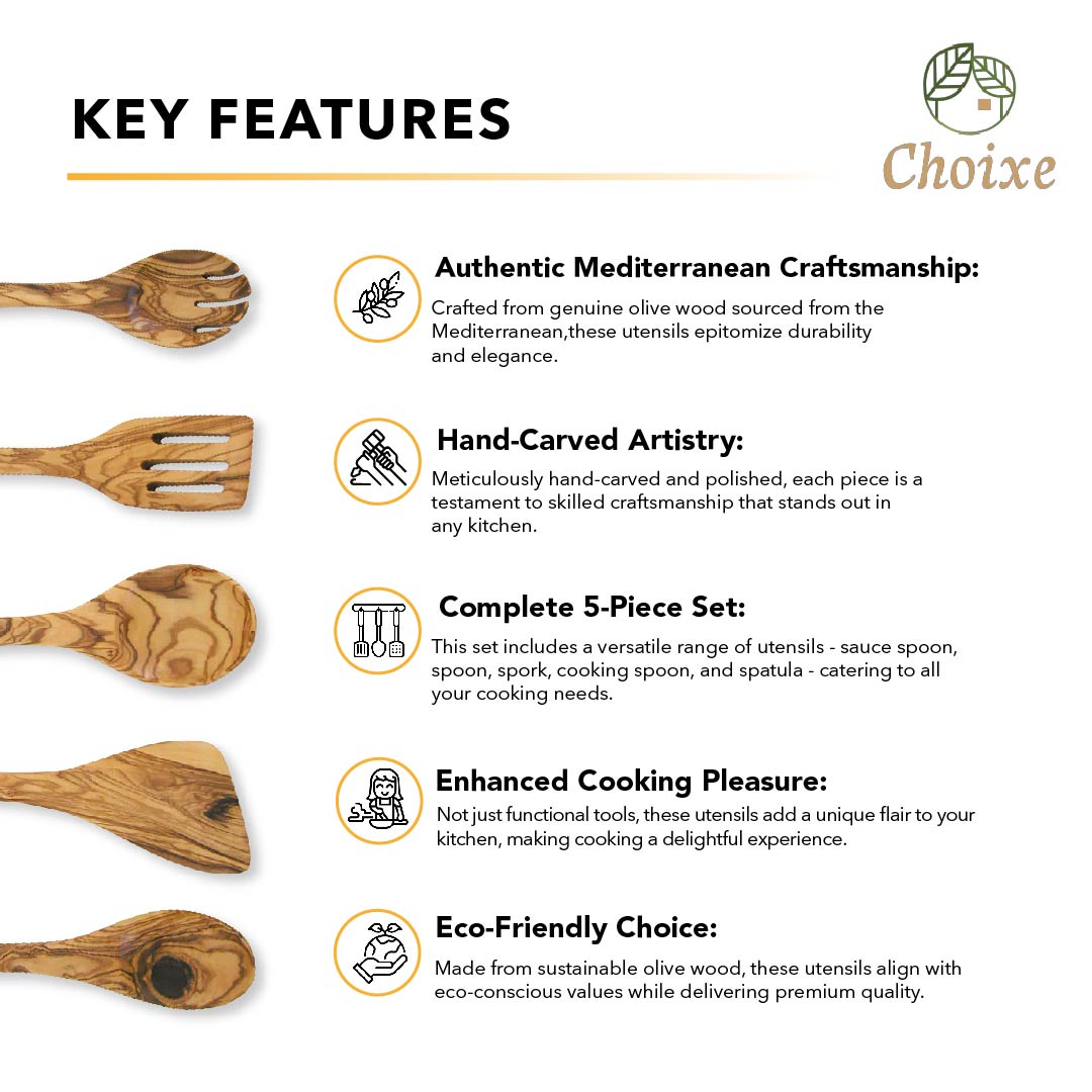 Artisan-crafted olive wood utensils in a modern kitchen setting