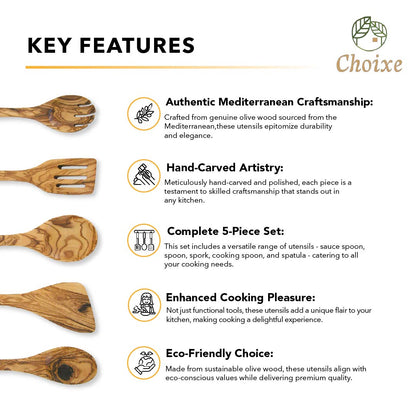 Artisan-crafted olive wood utensils in a modern kitchen setting