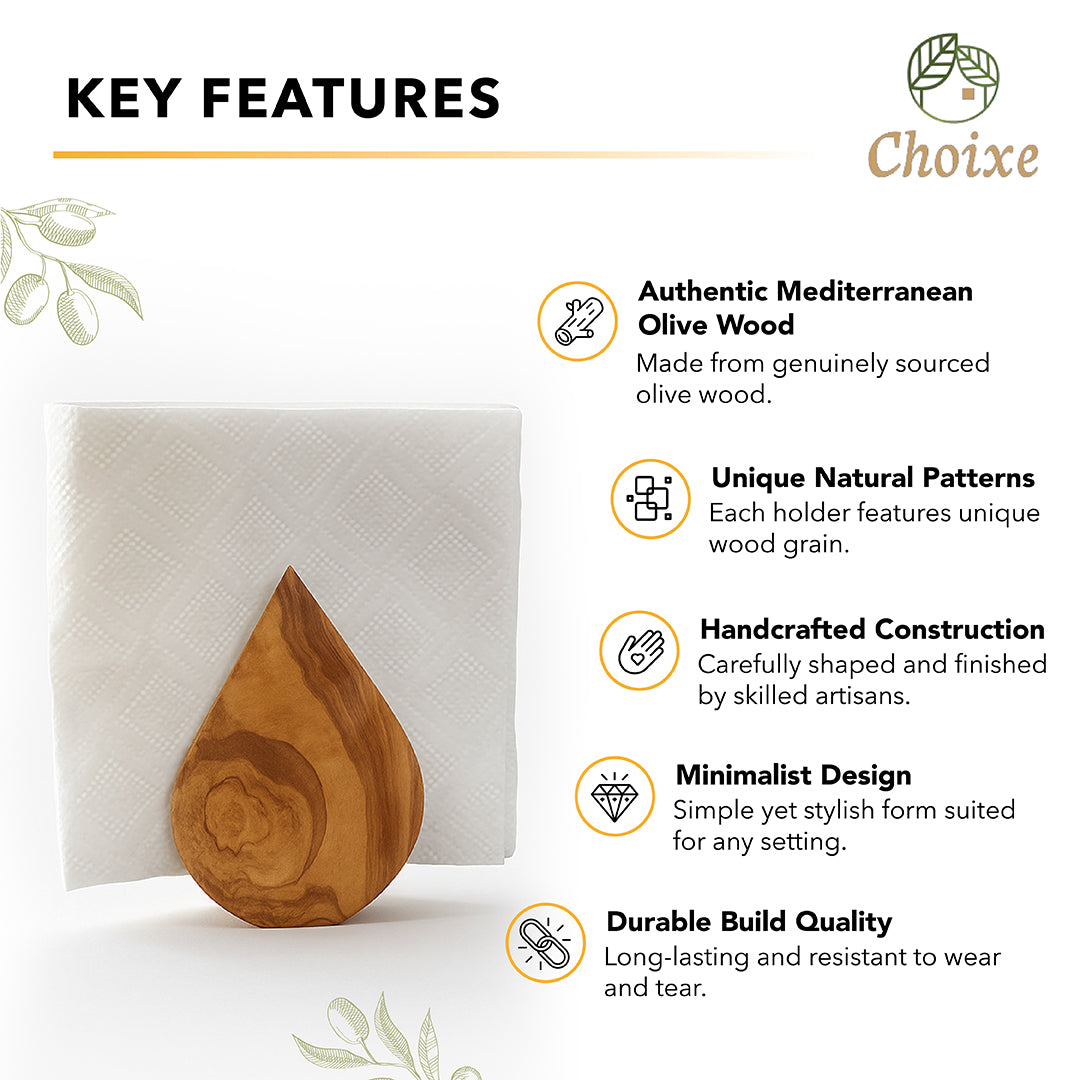 Side view of the olive wood napkin holder highlighting its rich texture