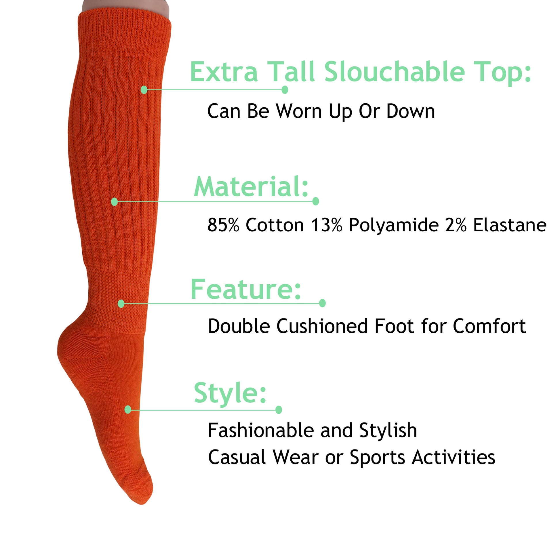 vibrant orange long scrunch socks women