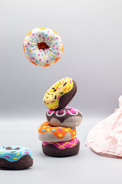 close-up donut design colorful women’s socks