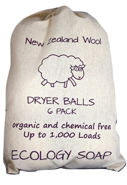 wool dryer balls pack of six with canvas bag