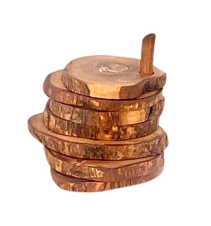 Olive Wood Coaster Set with Holder – 7-Piece Handmade Set