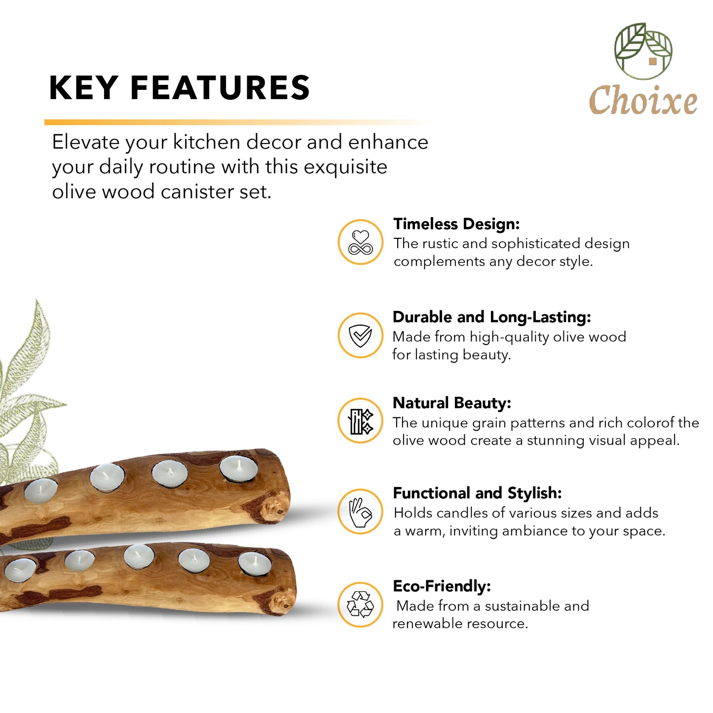 “Close-up of olive wood candle holder showcasing unique grain details and craftsmanship.”