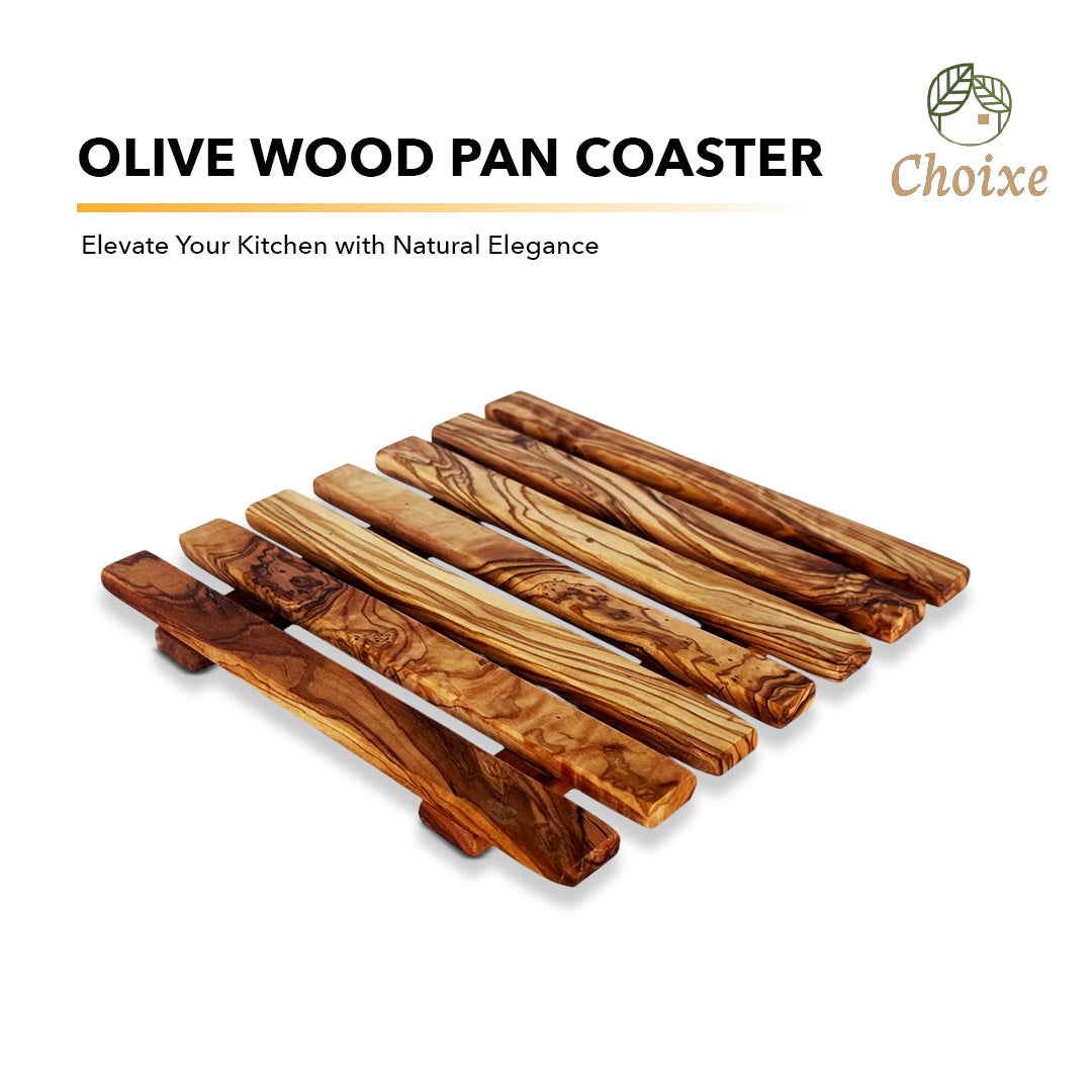 “Heat-resistant olive wood coaster protecting countertops from hot pans with rustic charm.”