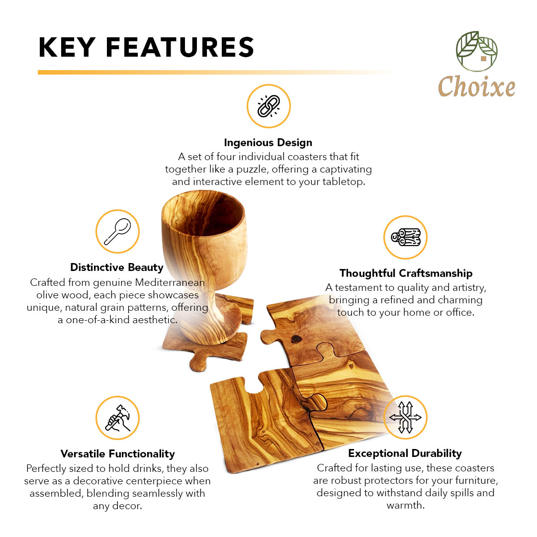 Puzzle coaster set used as a decorative centerpiece on a coffee table