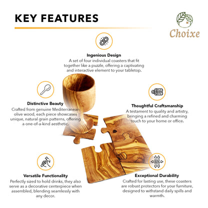 Puzzle coaster set used as a decorative centerpiece on a coffee table