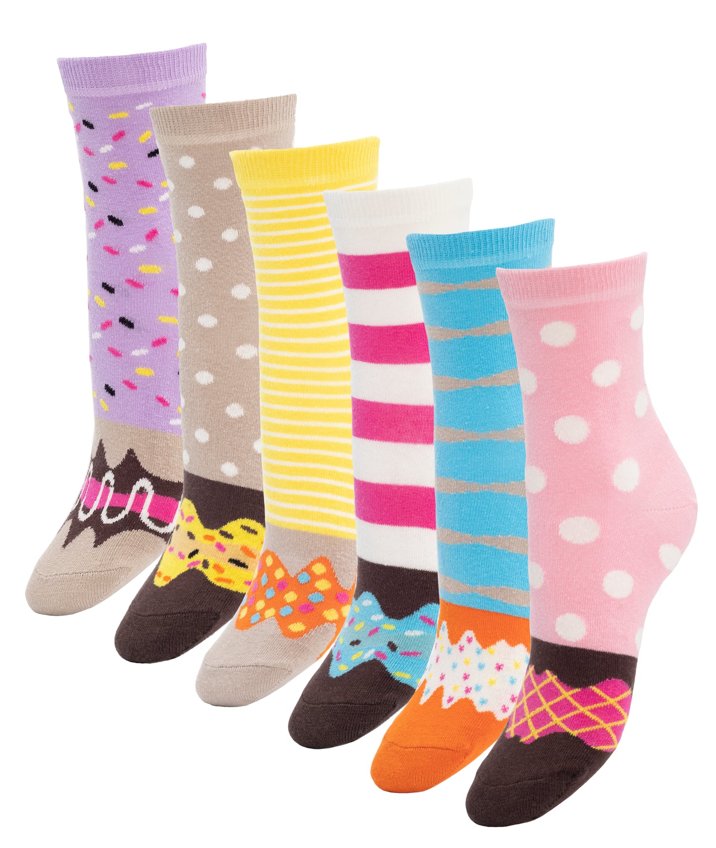 assorted donut patterned cotton crew socks for women