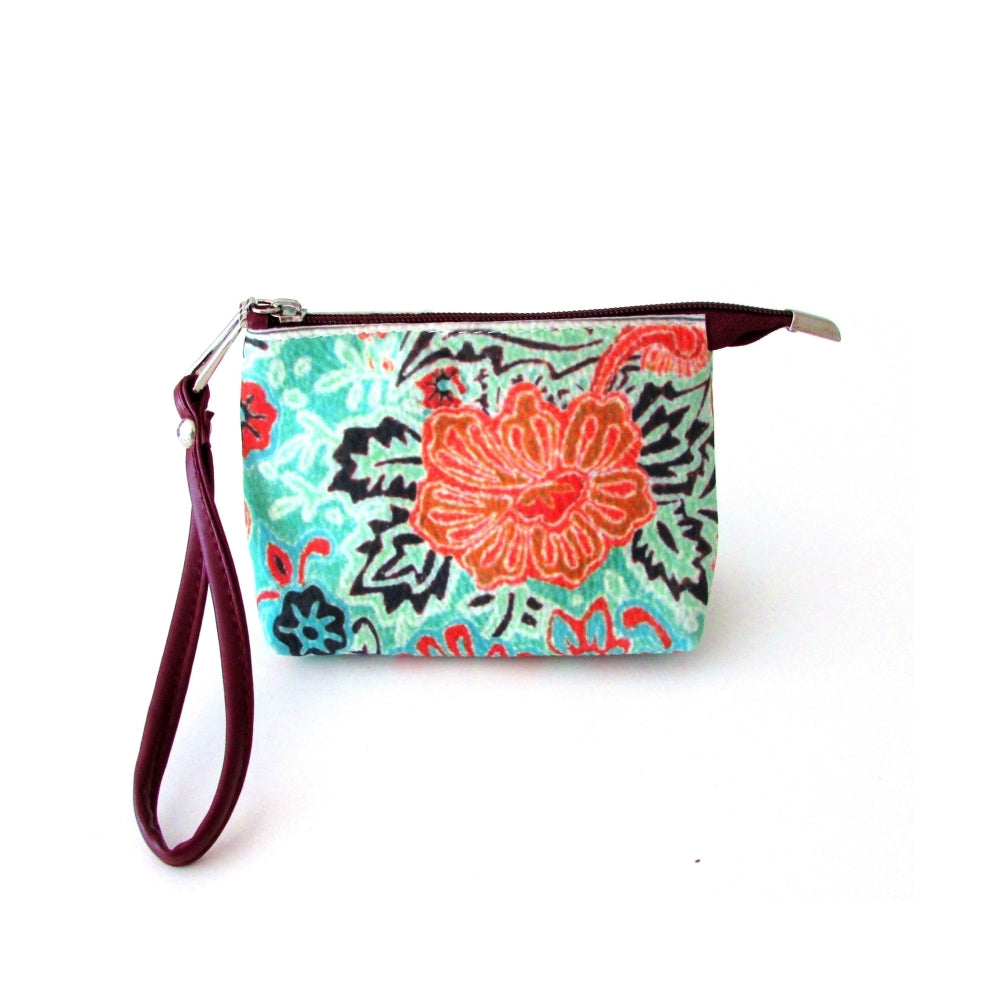 Garden patterned wristlet vanity bag