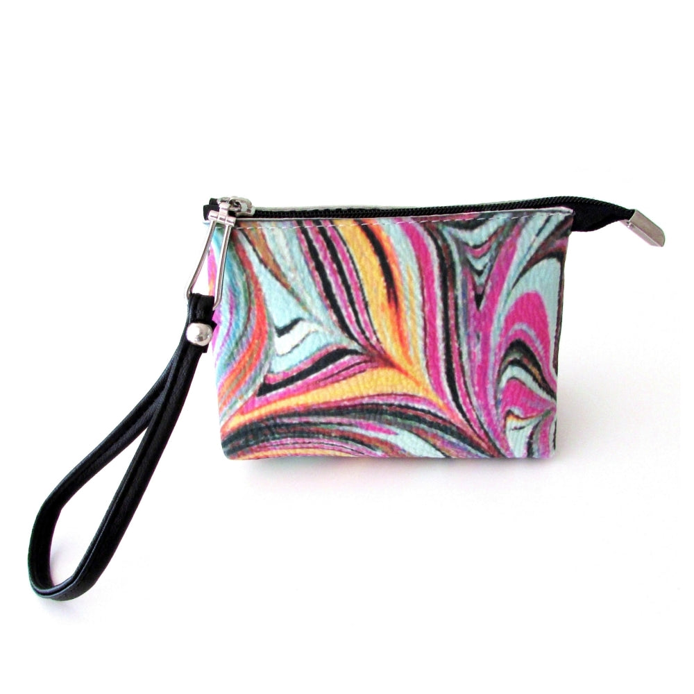 Ebru patterned wristlet vanity bag