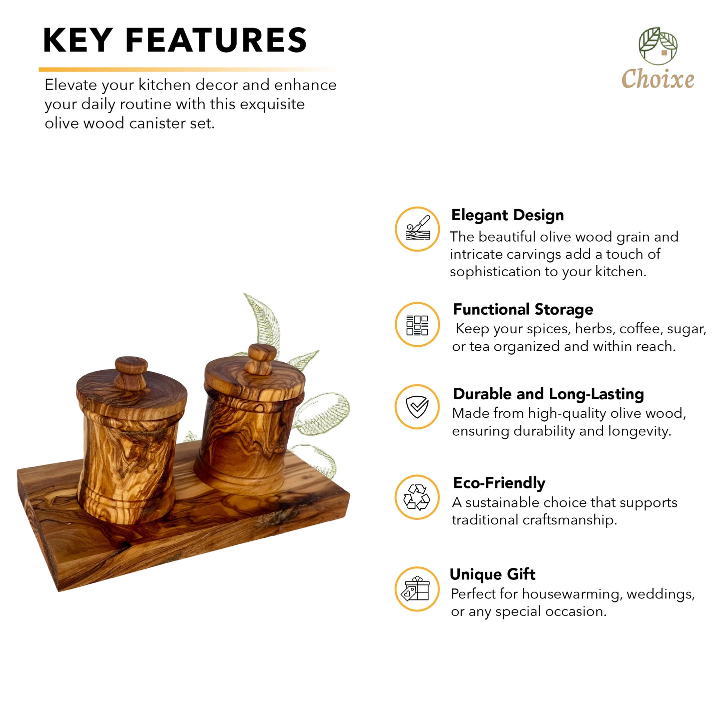 Mediterranean olive wood canister set designed for buyers who want durable, eco-friendly kitchen storage