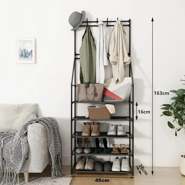 Coat and hat hanger with shoe storage