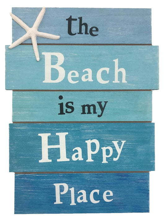 Beach Is My Happy Place wooden wall sign close-up