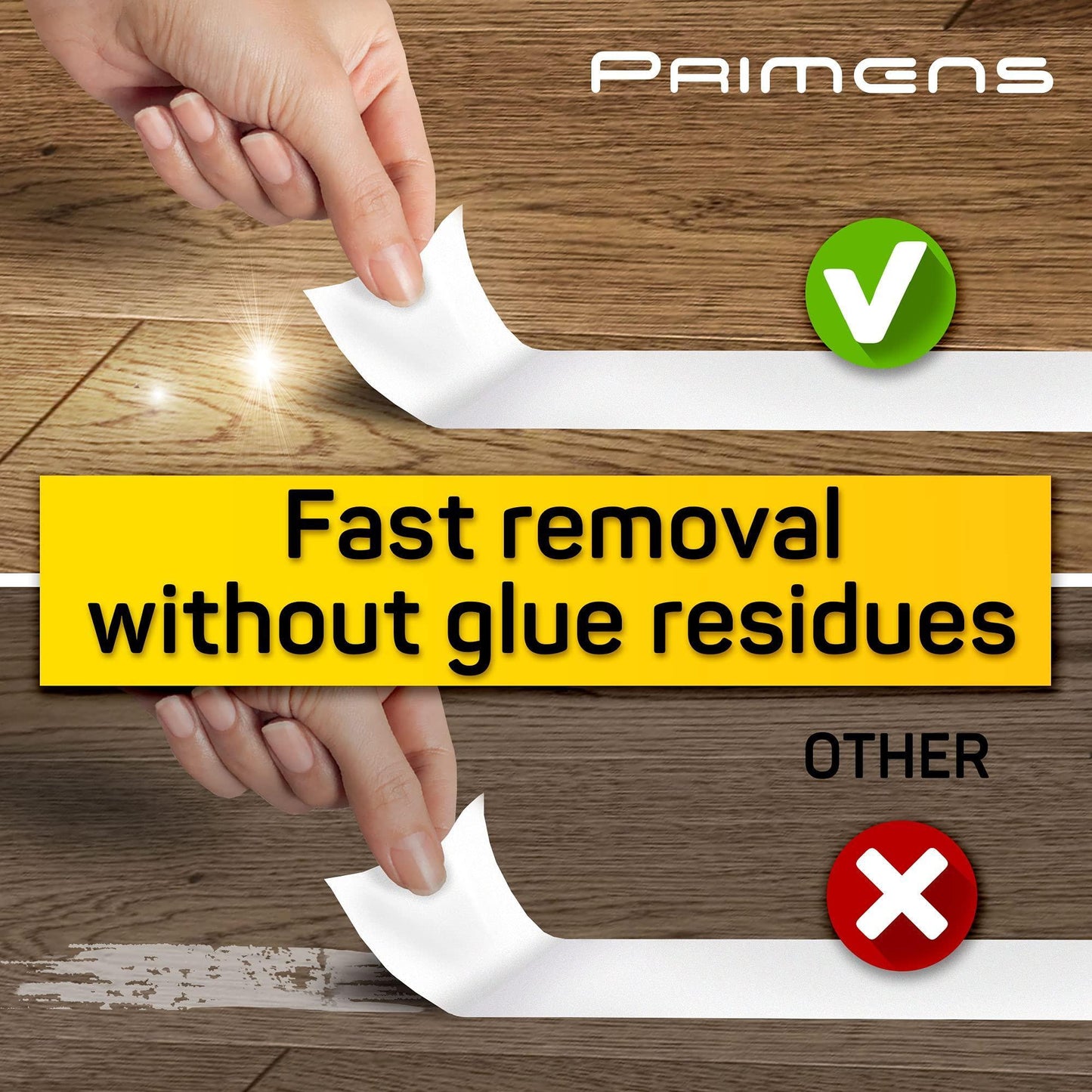 Double-sided carpet tape being applied under rugs and removed easily without any residue