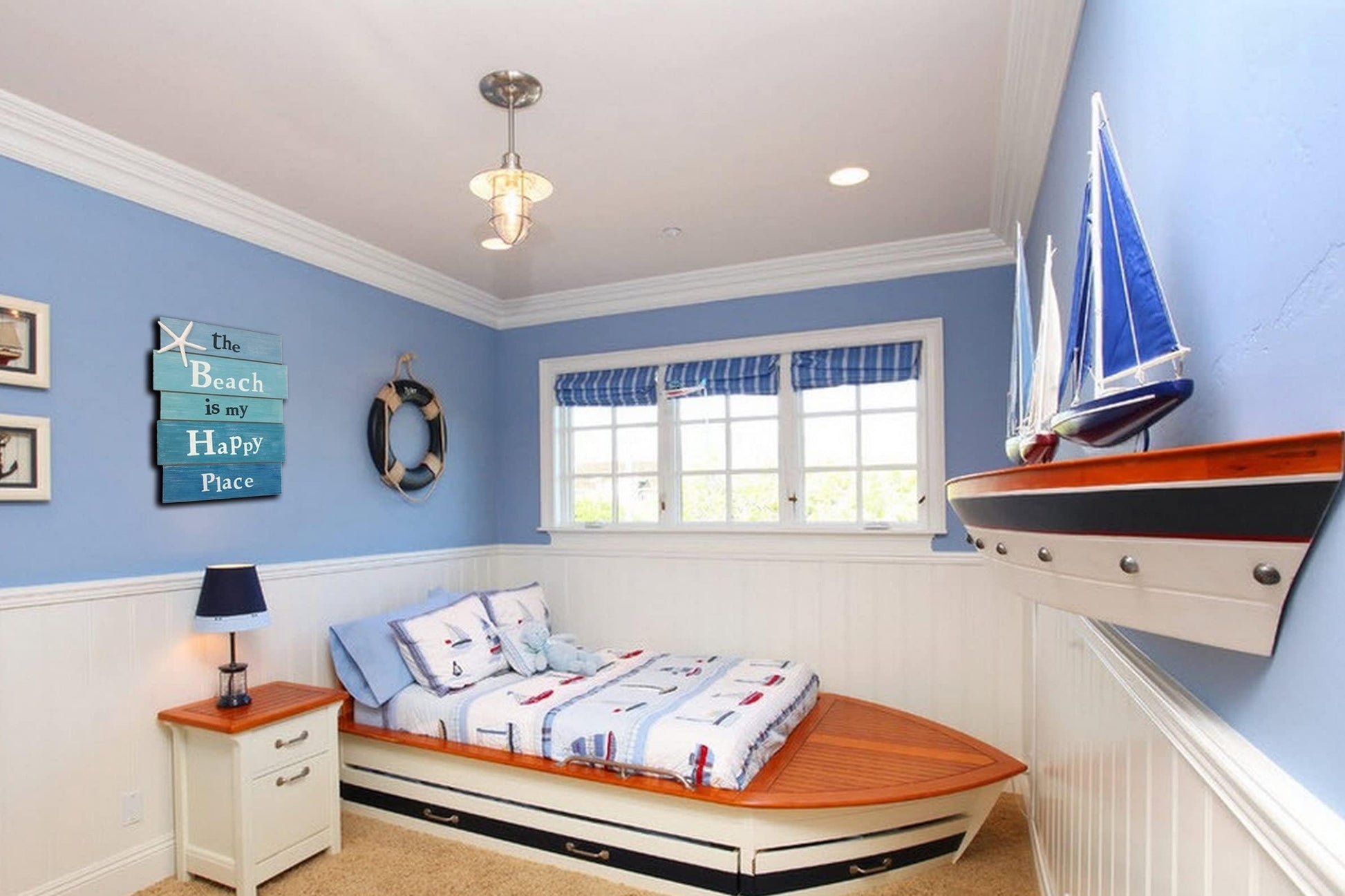 Beach wall art displayed in coastal-style room