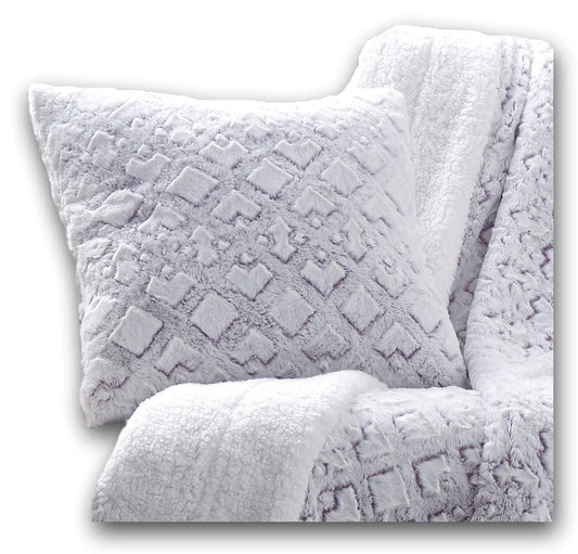 Dreamy white and purple faux fur pillow cover with soft embossed Milky Way texture