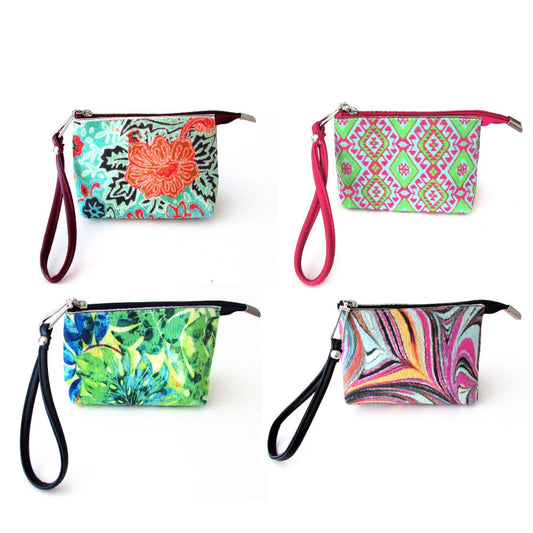 4 Patterns of wristlet vanity bags together