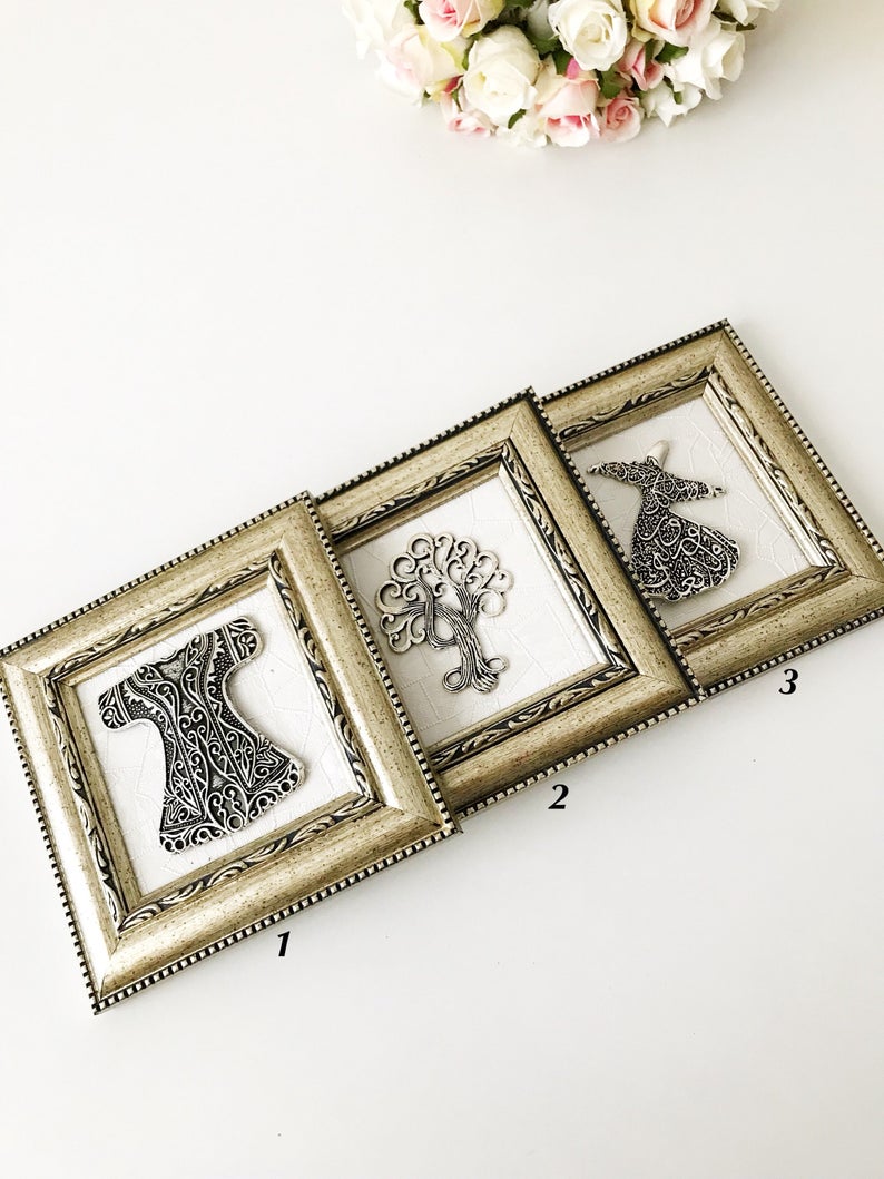 Spiritual and cultural themed framed wall pieces of Mevlana, Tree of Life, & Caftan