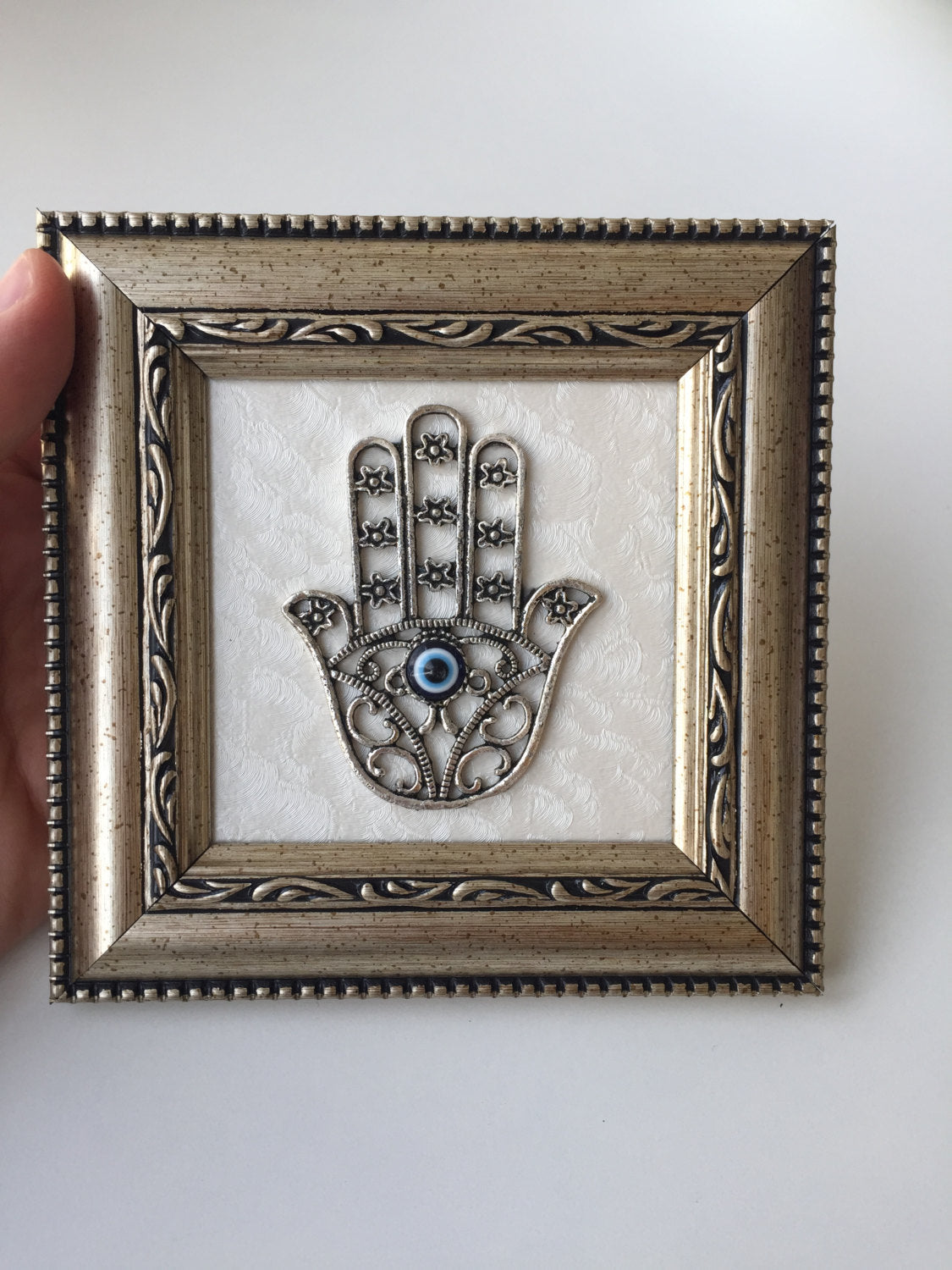 Handmade framed Hamsa evil eye wall décor