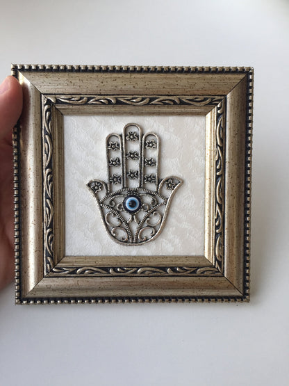 Handmade framed Hamsa evil eye wall décor