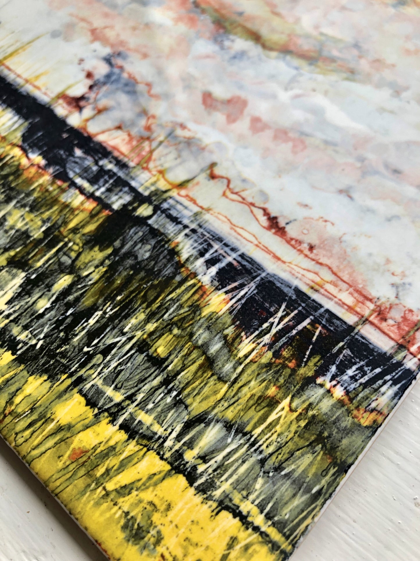 ocean storm handcrafted ceramic tile closeup