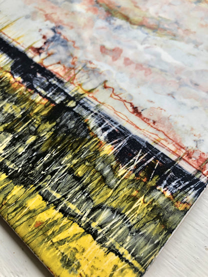 ocean storm handcrafted ceramic tile closeup