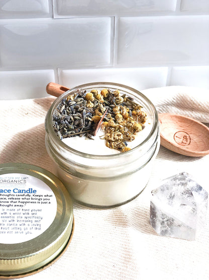 Krombee Serenity and Peace Crystal Candle jar and lid open