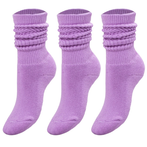 Kids Cotton Knee High Slouch Socks, 3 Pairs, Ages 3-15, Elastic &