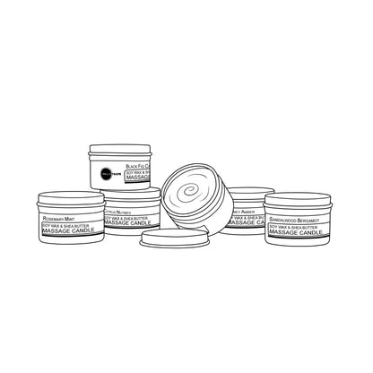 Illustration of massage candles with labels on a white background