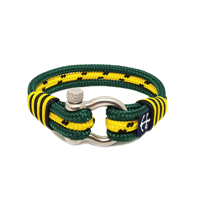 da Vinci Nautical Bracelet in green and yellow nautical rope with stainless steel shackle, handmade in Dublin, Ireland