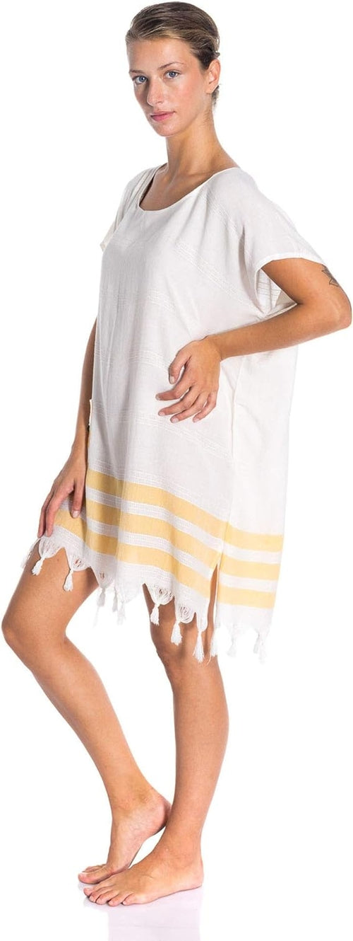 All Cotton Swimsuit Cover Up for Women – Short Sleeve Beach Dress (One Size)