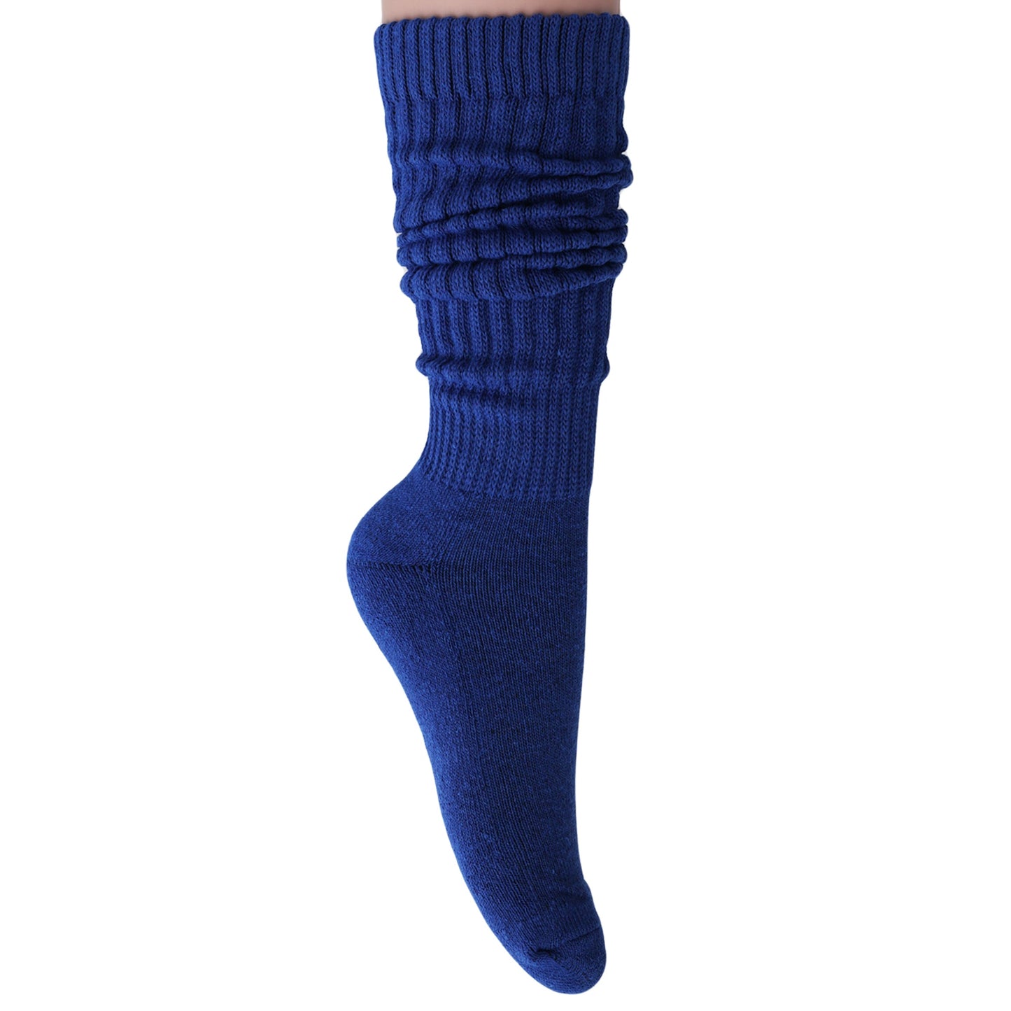 womens royal blue long cotton slouch socks
