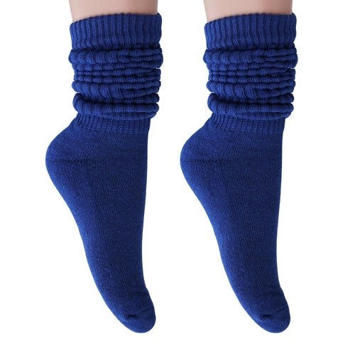 Royal Blue Slouch Socks for Women – Cotton Knee High & Scrunch Style (Shoe Size 5–10)