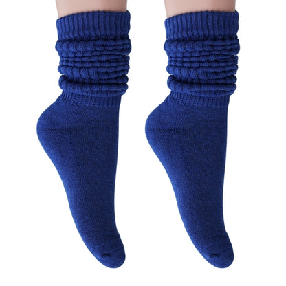 Royal Blue Slouch Socks for Women – Cotton Knee High & Scrunch Style (Shoe Size 5–10)